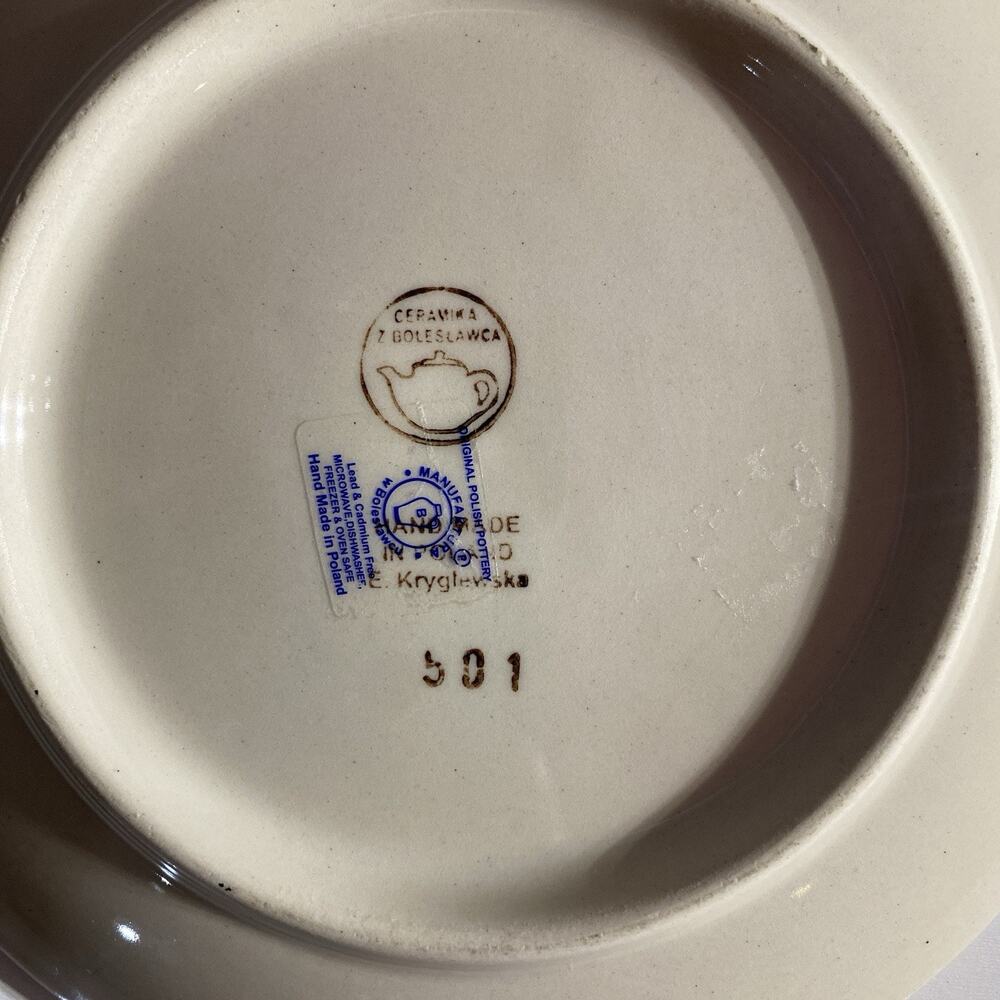 Polish Pottery Bread Dessert Plate 7” Blue Sage Floral Ceramika Z Boleslawca - Picture 3 of 4